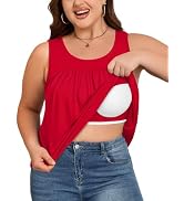 Plus Size Tank Tops with Built in Bra Soft Casual Women Sleeveless Camisole | Breathable Crew Nec...