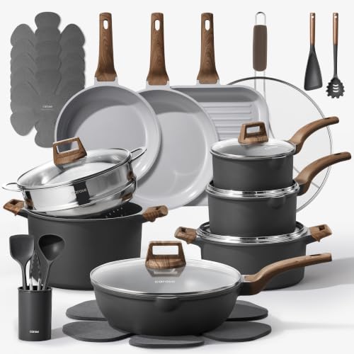 Pots and Pans Set Gray Non-Toxic