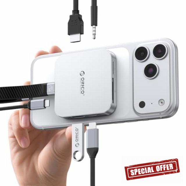 ORICO 10Gbps Magnetic Docking Station with M.2 2230 NVMe Enclosure 8 Ports USB-C Dock with 4K ProRes Recording