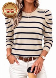 Womens Tops Trendy Long Sleeve Puff Sleeve Fall Sweaters Fashion Clothing