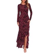 BTFBM Women's Maxi Dresses Fall 2026 Long Sleeve Bodycon Floral Ruffle Cocktail Wedding Guest Dre...