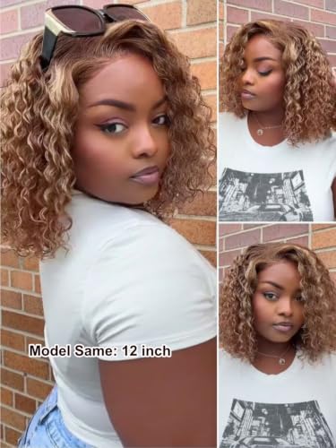Honey Blonde Highlight Side Part Short Bob Wig
