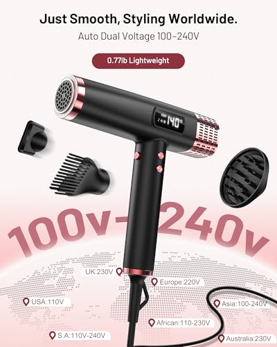 0.77 lb 1875W Portable Hair Dryers for Women 100-240V for Europe & International Travel