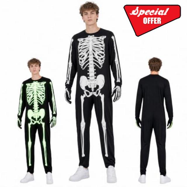 Adult Halloween Glow 3D Printed Skeleton Costume for Men                                                          Men Glow‑in‑the‑Dark Costume