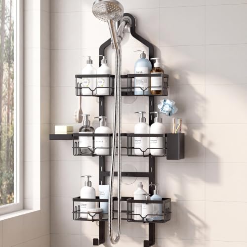 3-Tier Hanging Shower Caddy Over Showerhead & Door Height-Adjustable Over The Shower Head Caddy For Handheld Showerhead