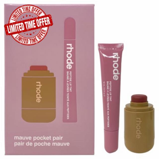 Rhode Mauve Pocket Pair Set - Pocket Blush & Peptide Lip Tint                                                          Sleepy Girl & Pretzel