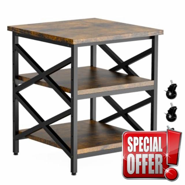 23.6"x23.6" Large Printer Stand with Adjustable Storage Shelf                                                          3 Tier 3D Printer Table with Industrial Wheels