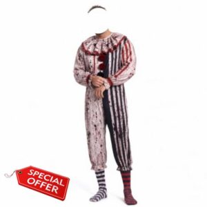 Scary Bloody Clown Costume for Men Halloween Cosplay Jumpsuit                                                          4-Piece Complete Set