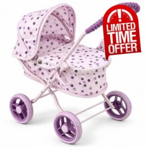 My First Baby Doll Bassinet Stroller for Kids and Girls Ages 3+ | Play Toy Stroller Foldable Frame