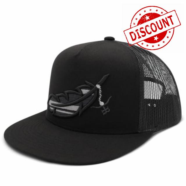 Feathered Outlaw Flat Bill Trucker Hat - High Profile Snapback Western Cap