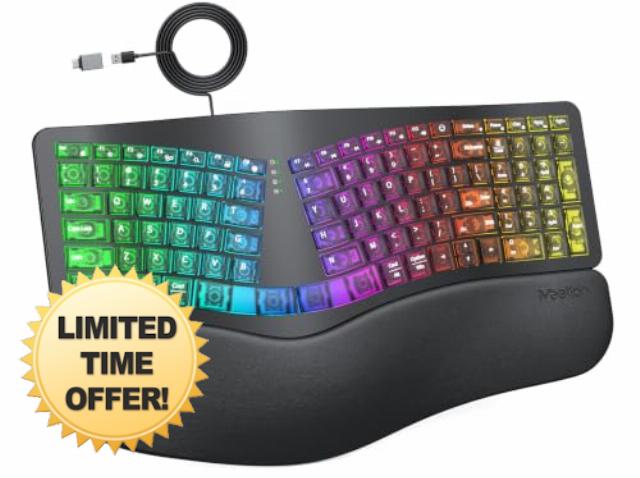 MEETION Wired Ergonomic Keyboard with Backlit Keys and Wrist Rest