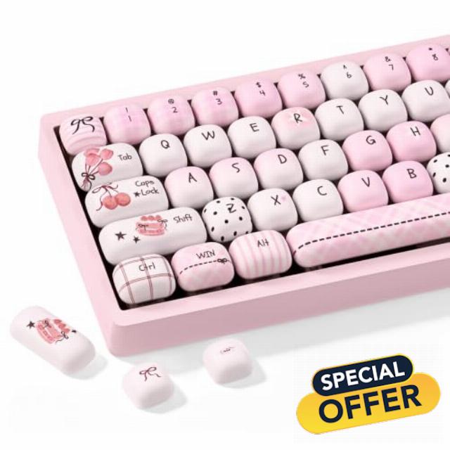 PBT Pink Brown Bow Keycaps Cute Key Cap 138 Keys MX Switch MOG Profile