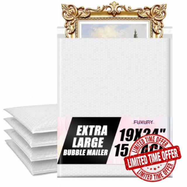 Fuxury Bubble Mailers 19x24" 15 Pack White Large Padded Envelopes Lightweight Large Capacity Shipping Envelopes Tear Resistant Self Seal Shipping Bags for Coats