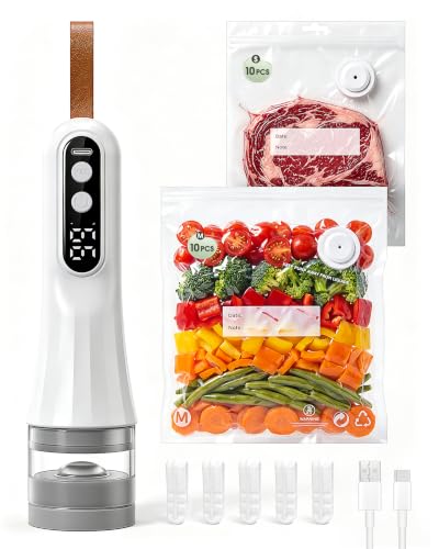 Dual-Mode Rechargeable Food Sealer Cordless Handheld One-Touch Portable Digital Display Food Storage Keep Food Fresh Up to 6X Longer Dual-Mode 2000mAh Battery