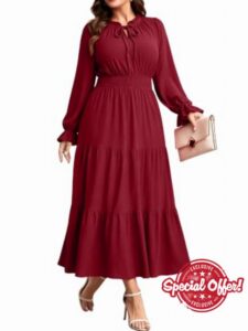 Women's Plus Size Fall Wedding Guest Dress Swiss Dot V Neck Long Sleeve                                                          A Line