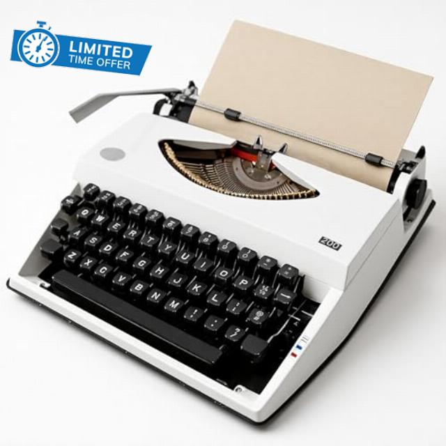 White Retro Manual Typewriter Mechanical Portable Typewriter Includes 2 Ink Ribbons & 100 Kraft Sheets