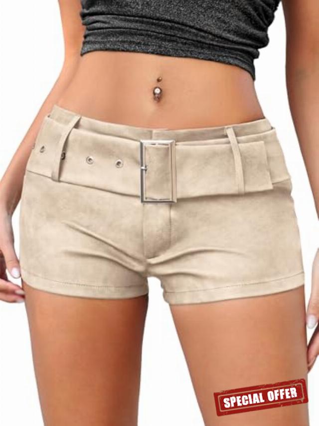 ELLEVEN Low Rise Faux Leather Mini Shorts for Women Concert Club Outfits                                                          Stretchy Micro Booty Shorts with Belt