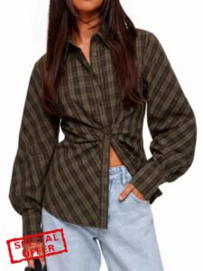 Cicy Bell Womens Ruched Button Down Shirts Puff Sleeve Dressy Casual Blouse                                                          Button Cuff