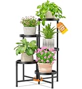LASZOLA 3 Tiers Metal Corner Plant Flower Stand Tall Indoor Outdoor, Black | Heavy Duty Small Hol...