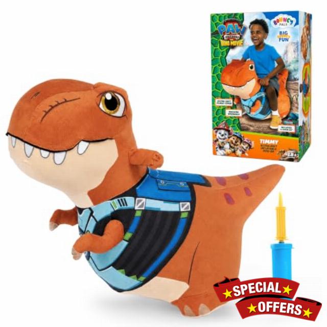 Bouncy Pals Paw Patrol x The Dino Movie Toddler Dinosaur Hopper Toy -Timmy                                                          Inflatable Ride Plush Bouncing ball W/Handle