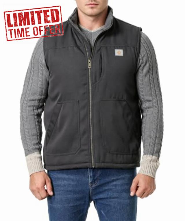 Men's Waterproof Mock-Neck Work Vest Fleece-Lined Loose Fit                                                          Durable shell with fleece lining for warmth