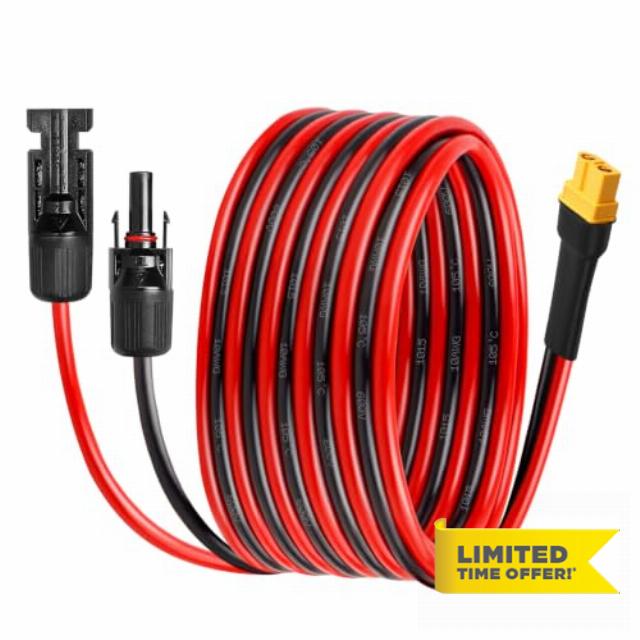 Solar to XT60 Cable - 10AWG 20FT Solar Panel to XT60 Extension Cable                                                          20 Feet | XT60 Adapter Charging Connector | Tinned Copper | for Portable Power Station Generator | Weatherproof | 10 Gauge