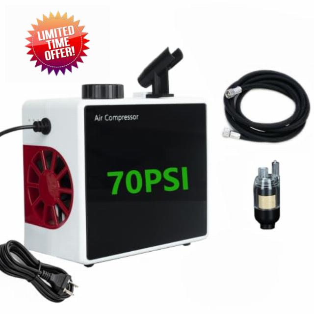 YRHOT Portable Airbrush Compressor with high presure 30-70psi Adjustment                                                          50-70PSI Stepless Adjustable