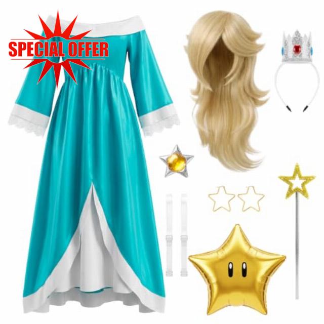 Halloween Women Costume Dress Wig Crown Earrings Wand for Adults Cosplay-M