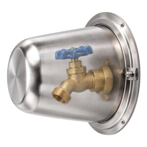 Stainless Steel with Insulated Foam Liner                                                          Removable insulated cover for winter use; Wall-mounted base with two sliding latches for easy faucet access