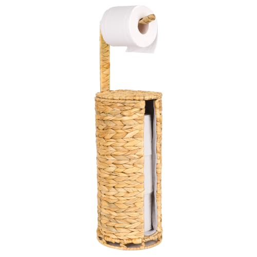 Free Standing Wicker Water Hyacinth Toilet Paper Holder Stand with Lining