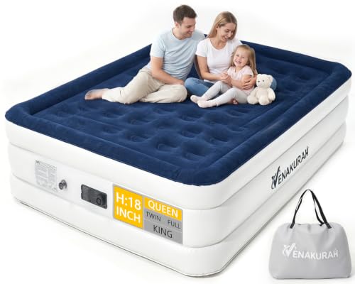 18" Queen Size Blow Up Mattress 3-Min Fast Inflation Air Bed
