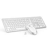 seenda Rechargeable Wireless Keyboard and Mouse Combo, Silver and White | Quiet, slim full-size k...