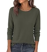 PRETTYGARDEN Womens Long Sleeve Shirts Waffle Knit Lightweight Fall Tops | Crewneck Loose Fit Cur...