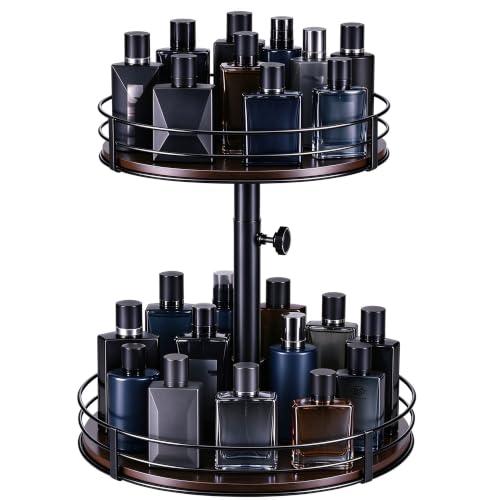 Adjustable Height Cologne Stand Black 360° Spinning Cologne Tray Rack