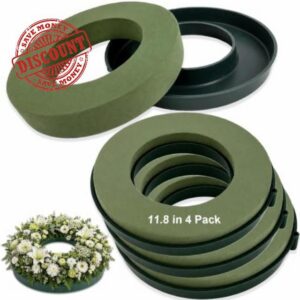 Terixe 4 Pack 11.8 Inch Wet Floral Foam Rings with Removable Plastic Trays                                                          Green round wreath bases for fresh flowers