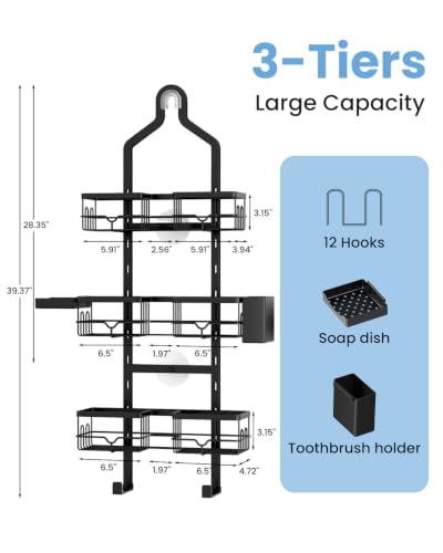 Extra Large Shower Organizer with Hooks
