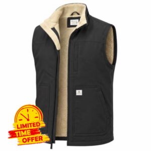 Men's Winter Vest Outerwear Sherpa-Lined Full Zip Sleeveless Work Jacket                                                          12oz Mens Canvas Vest