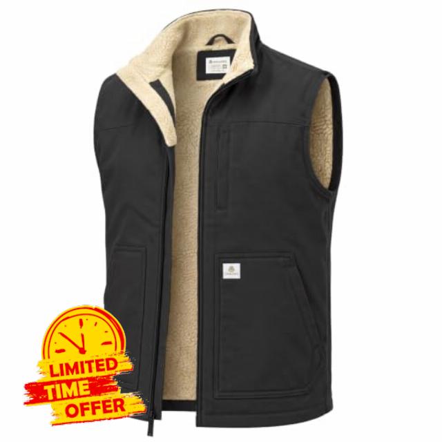 Men's Winter Vest Outerwear Sherpa-Lined Full Zip Sleeveless Work Jacket                                                          12oz Mens Canvas Vest