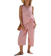 EXLURA Womens Summer Cotton 2 Piece Outfits Striped Sleeveless Top and Capri Wide Leg Pants Sets ...