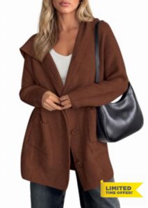 PRETTYGARDEN Women's Long Cardigans Fall Hooded Button up Oversized Sweater                                                          Cozy Knit Sweaters Jacket