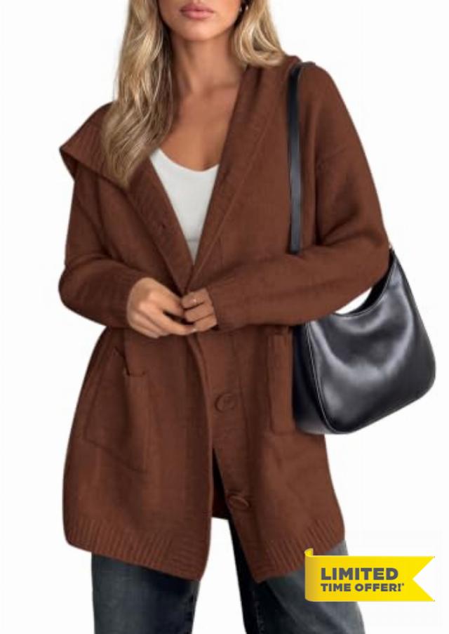 PRETTYGARDEN Women's Long Cardigans Fall Hooded Button up Oversized Sweater                                                          Cozy Knit Sweaters Jacket