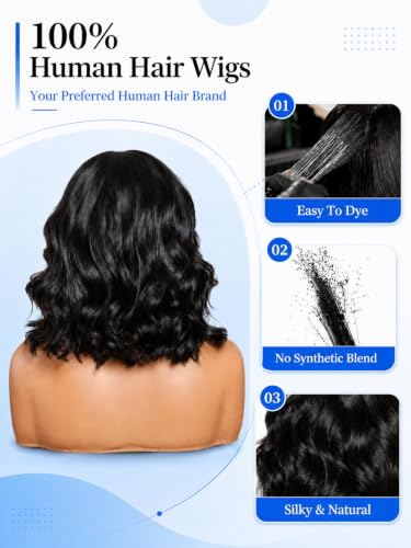 150% Density Black Color Put on and Go Short Bob Wig for Black Women 12inch