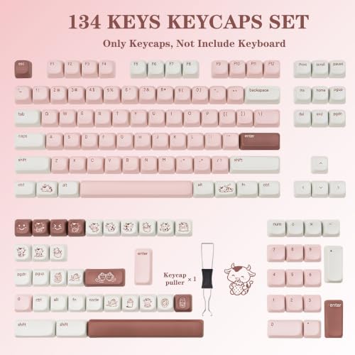 Custom Pink FOA Keyboard Keycaps Dye-Sublimation Cute Keycaps Set 134 Keys for Cherry MX Switches Mechanical Keyboards (60%/65%/75%/80%/100% Layout)