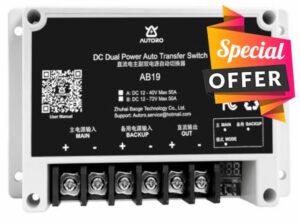 AB19A Dual Power Automatic Transfer Switch ATS Set Primary&Backup Power 40V                                                          DC12-40V 50A Auto ATS Set Main & Backup Power for Marine Off-Grid UPS Marine Telecom Industrial Solar Panel Cam Surveillance