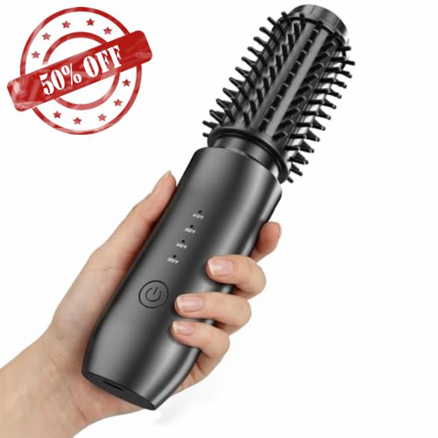 CARESKY Cordless Curling Iron Brush 1‑1/2" Reduce Frizz for 1B-3C Curls                                                          Rechargeable Travel Curling Brush with Negative Ions