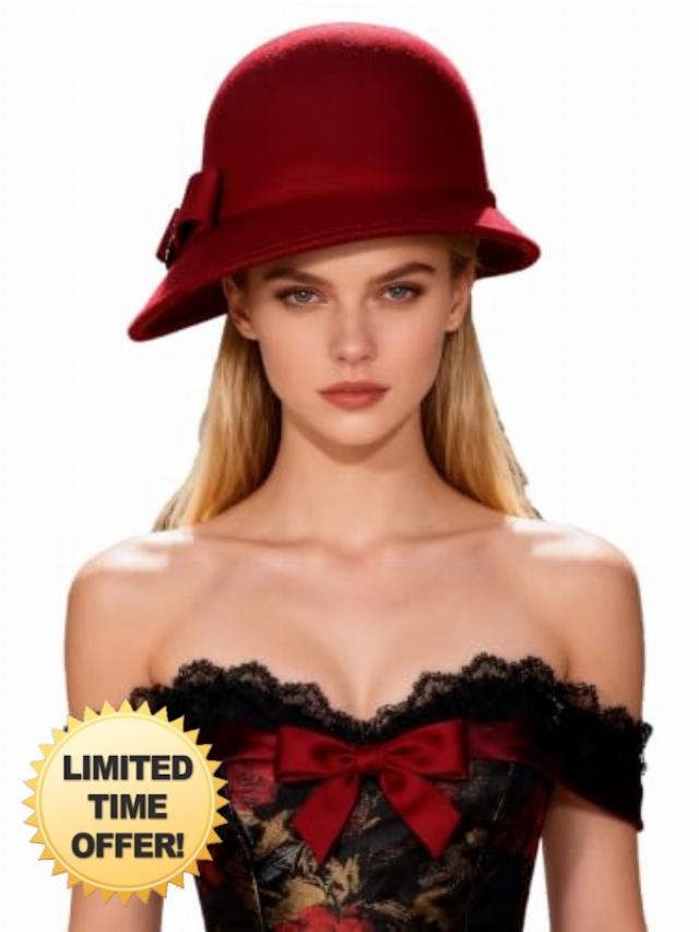 HIMESPORT Women's Wool Felt Dome Cloche Hat with Bow Formal Church Tea Party Dress Cocktail Fedoras Hats