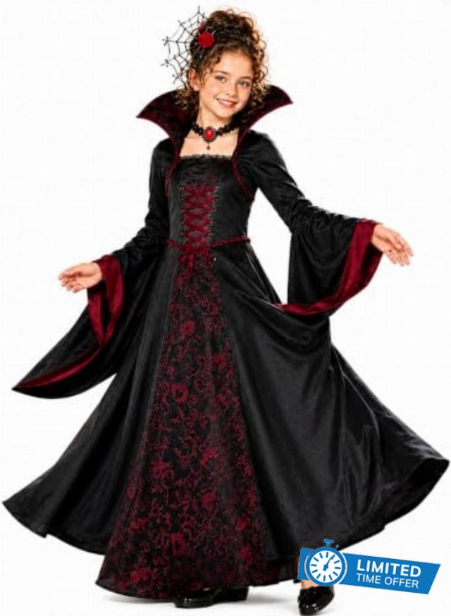 Girls Vampire Costume for 3-6 6-9 9-12 Scary Draculaura Halloween Costumes                                                          Vampire Costume for Girls with Headband