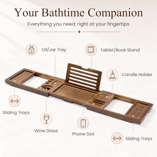 Walnut Finish bamboo tub caddy tray