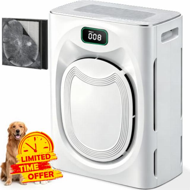 Pet Hair Air Purifier for Large Room Up to 2100 Ft²                                                          H13 HEPA Double-Sided Pet Hair Filter