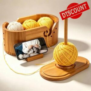 Esmorah 2-in-1 Large Oval Yarn Bowl with Removable Yarn Holder                                                          Wooden Yarns Storage Bowl with Lid & Phone Stand